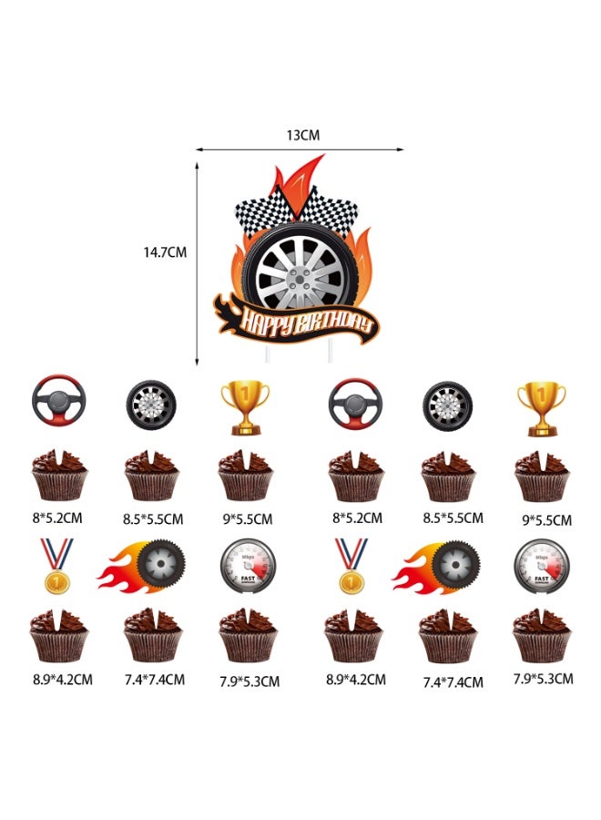 Bukela Racing-themed birthday party decoration set, 34-piece assortment including balloon banners, cake toppers, hanging streamers, and honeycomb centrepiece, specially designed for sports-themed birthday celebrations. - Image 2